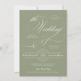 Formal Elegant Calligraphy Sage Green Wedding Einladung