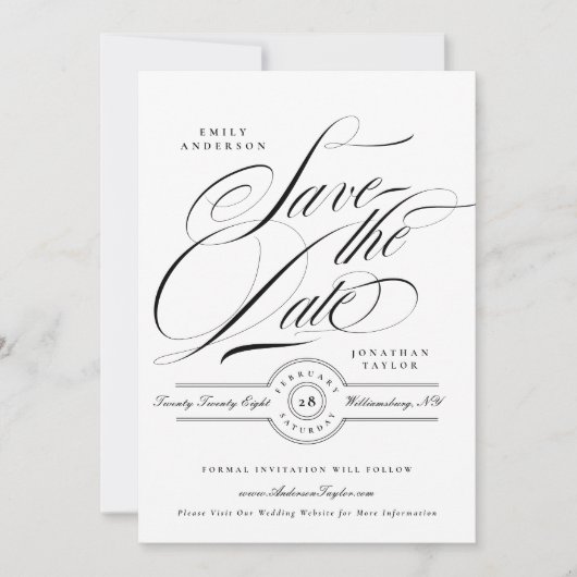 Formal Elegant Calligraphy Wedding Website Photo Save The Date (Vorderseite)