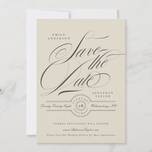 Formal Elegant Calligraphy Wedding Website Photo Save The Date (Vorderseite)