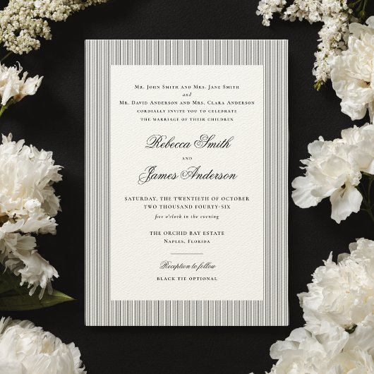 Formal Elegant Classic Black Stripes Wedding Einladung