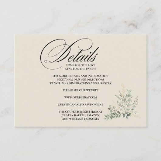 Formal Elegant Enclosure Card Details Begleitkarte (Vorderseite)