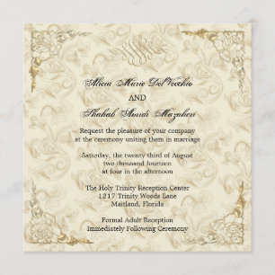 Formal Elegant Gold Akzent Blumenhochzeit einladen Einladung