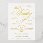 Formal Elegant Gold Calligraphy Sage White Wedding Folieneinladung (Vorderseite)