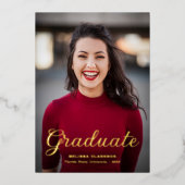 Formal Elegant Gold Script Photo Graduation Folieneinladung (Vorderseite)
