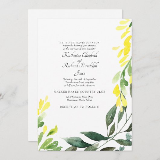 Formal & elegant Hochzeitsgelbe Wildblume Einladung (Vorne/Hinten)