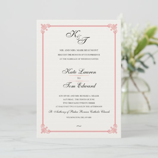 Formal Elegant Monogram | Einladung zur Hochzeit (Stehend Vorderseite)