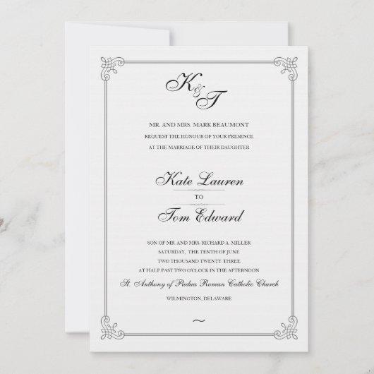 Formal Elegant Monogram | Einladung zur Hochzeit (Vorderseite)