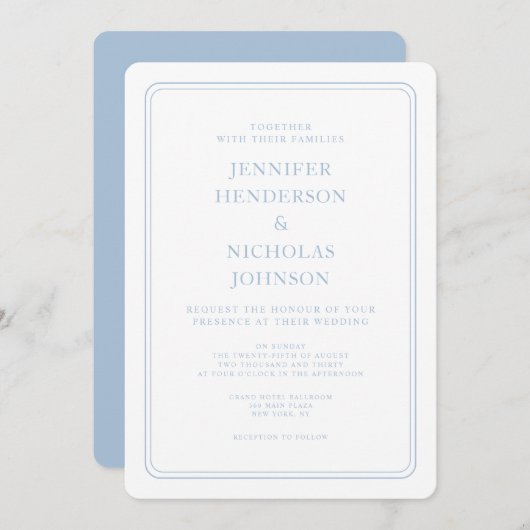 Formal Elegant Powder Blue Wedding Einladung (Vorne/Hinten)