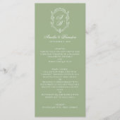 Formal Elegant Sage Green Monogram Crest Wedding Menükarte (Vorderseite)