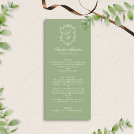 Formal Elegant Sage Green Monogram Crest Wedding Menükarte