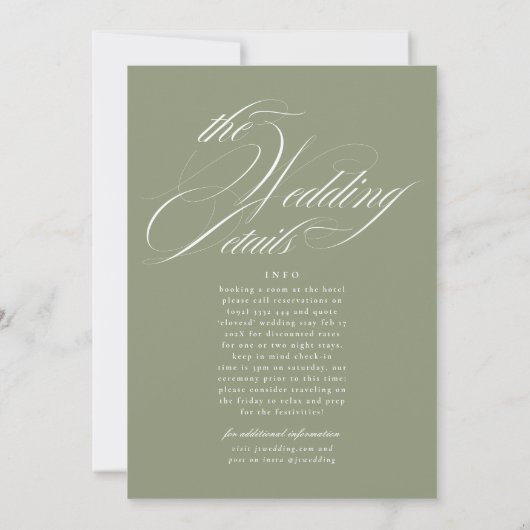 Formal Elegant Sage Green Wedding | Details Einladung (Rückseite)