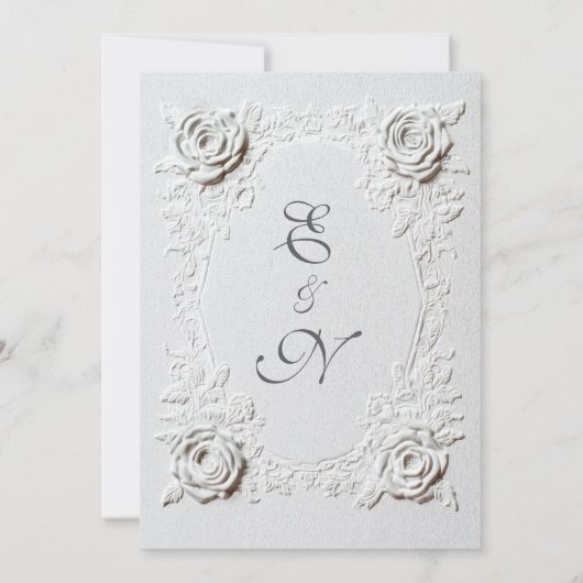 Formal Elegant Script Faux Embossed Roses Wedding Einladung (Rückseite)