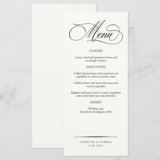 Formal Elegant Script Wedding Menu (Vorne/Hinten)
