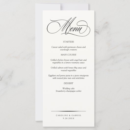 Formal Elegant Script Wedding Menu (Vorderseite)
