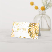 Formal Elegant Trendy Gilded Gold Monstera Print Platzkarte (Vorderseite)