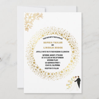 Formal, elegant, weiß und Gold Monogram Hochzeit Einladung