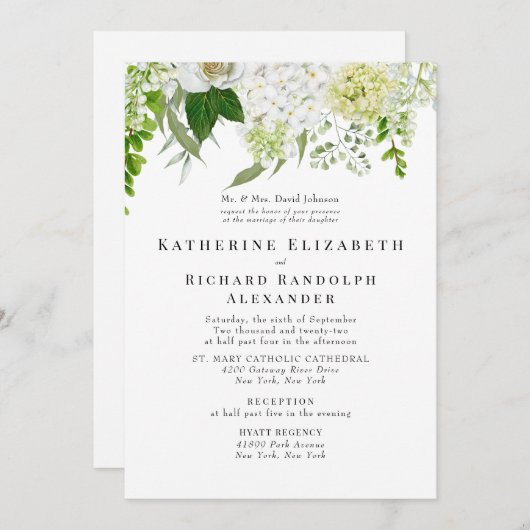 Formal Elegant White Floral Bride Eltern Einladung (Vorne/Hinten)