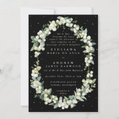 Formal Elegante Black Snowberry+Eucalyptus Wedding Einladung (Vorderseite)