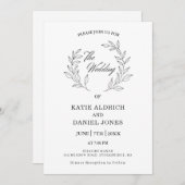 Formal Elegante Blätter Schwarz-weiß QR Code Hochz Einladung (Vorne/Hinten)