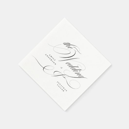 Formal Elegante Calligrafy Black Krawatte Hochzeit Serviette (Ecke)