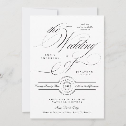 Formal Elegante Calligrafy Wedding | Details Einladung (Vorderseite)