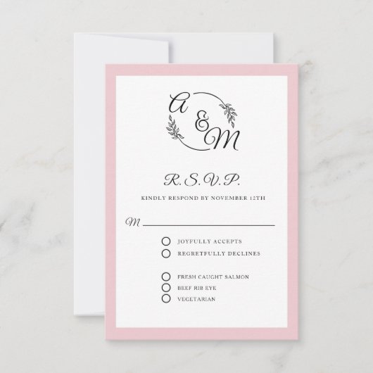 Formal Elegante einfache moderne, rosa Hochzeit RSVP Karte (Vorderseite)