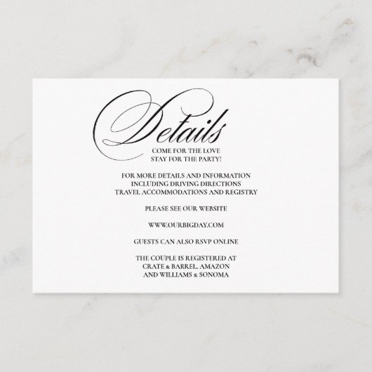 Formal Elegante Einschließungskarte Details Begleitkarte (Vorderseite)