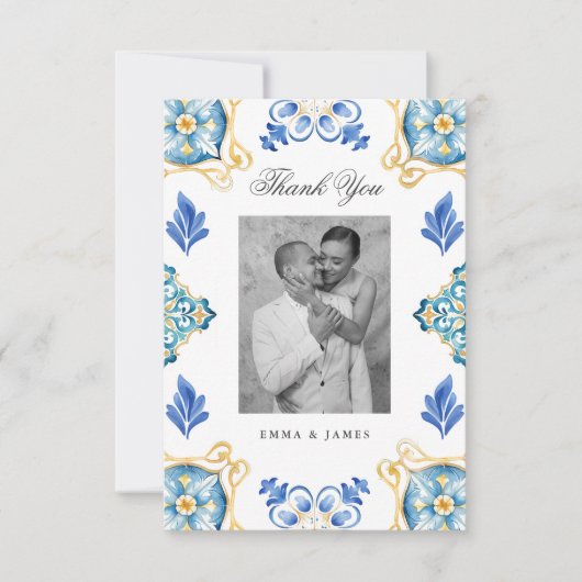 Formal elegante italienische Tiles Wedding Vielen  Dankeskarte (Vorderseite)