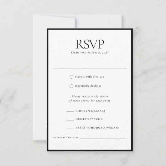 Formal Elegante klassische Schwarz-Rahmen-Hochzeit RSVP Karte (Vorderseite)