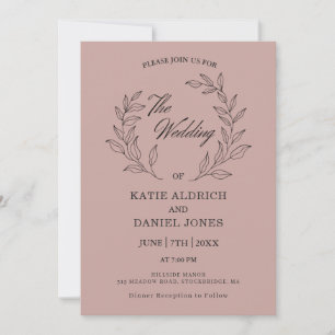 Formal Elegante Moderne Blätter Lilac Black Weddin Einladung