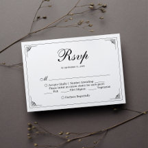 Formal elegante Schwarz-Weiß-Hochzeit-RSVP-Karte