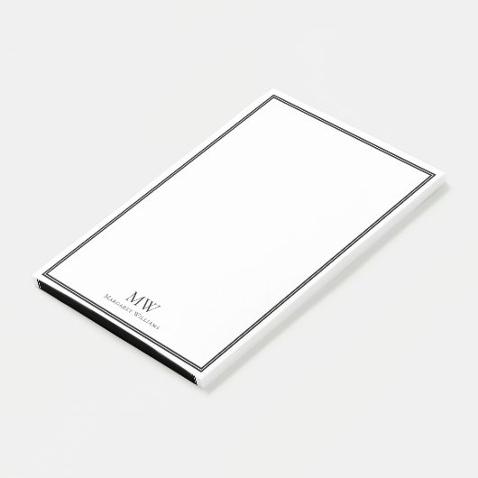 Formal Elegante Schwarz-weiße Grenzadresse Post-it Klebezettel (angewinkelt)