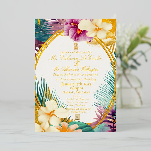 Formal Elegante tropische Themenwelt Hochzeit in U Folieneinladung (Stehend vorne)
