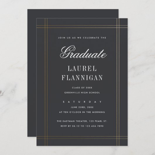 Formal Eleganter klassischer einfacher Abschluss Einladung (Vorne/Hinten)