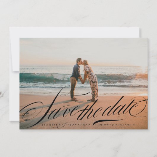 Formal Elegantes Black Calligraphy QR-Foto Save The Date (Vorderseite)