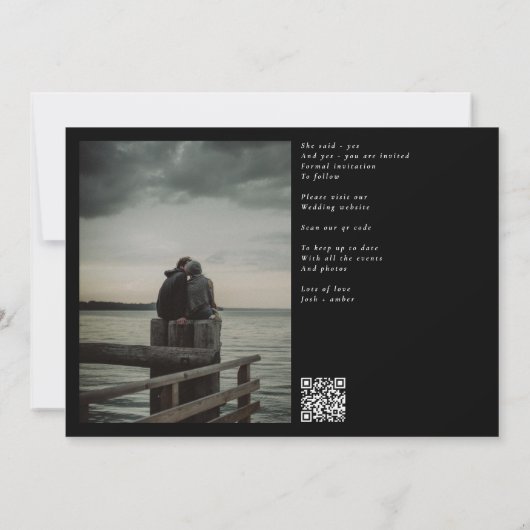 Formal Elegantes Black Calligraphy QR-Foto Save The Date (Rückseite)