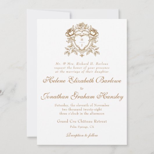 Formal Elegantes Calligrafy Wappen Hochzeit Einladung (Vorderseite)