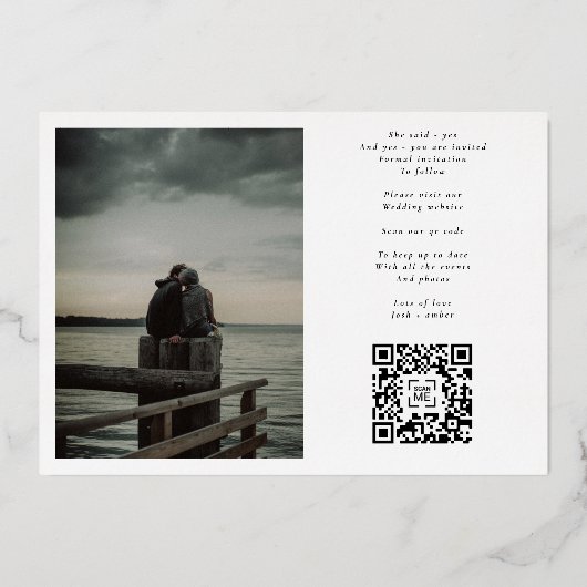 Formal Elegantes Gold Calligraphy QR Code Foto Folieneinladung (Rückseite)