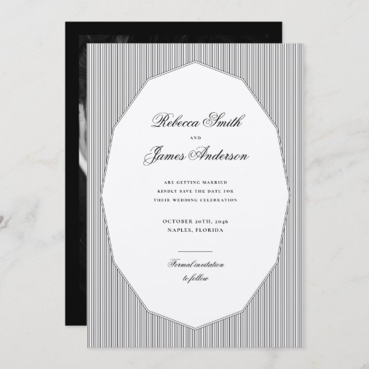 Formal Elegantes klassisches Black Stripes Foto Ho Save The Date (Vorne/Hinten)