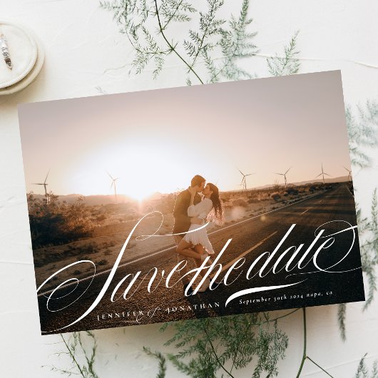 Formal Elegantes White Calligraphy QR-Foto Save The Date