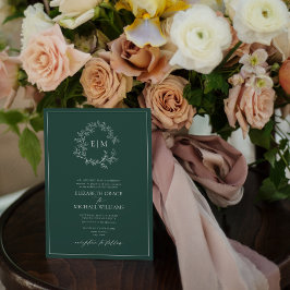 Formal Emerald Green Leafy Wappen Monogram Wedding Einladung