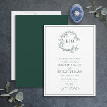 Formal Emerald Green Leafy Wappen Monogram Wedding Einladung<br><div class="desc">Wir lieben diese trendige, formelle Hochzeitseinladung in smaragdgrün! Es ist einfach, elegant und so hübsch, mit einem handgezeichneten, grünen Kranz umgeben von einem modernen Hochzeitsmonogramm. Traditionell, es enthält die Namen der Eltern, die die Hochzeit beherbergen, und ist personalisiert in eleganter Typografie und mit handgeschriebener Kalligrafie. Schließlich ist es in einem...</div>