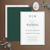 Formal Emerald Green Monogram Calligrafy Wedding Einladung
