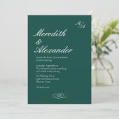Formal Emerald Green Wedding Einladung (Stehend Vorderseite)