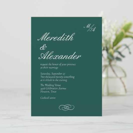 Formal Emerald Green Wedding Einladung (Stehend Vorderseite)