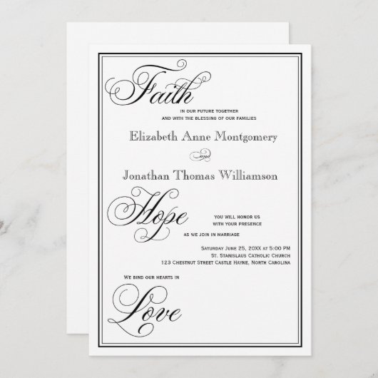 Formal Faith Hope Liebe Skript Hochzeit Einladung (Vorne/Hinten)