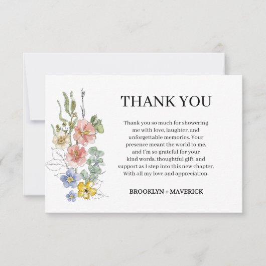 Formal Floral Crest Monogram Wedding Dankeskarte (Vorderseite)