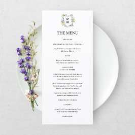 Formal Floral Monogram Crest Wedding Menükarte