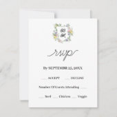 Formal Floral Monogram Crest Wedding RSVP Karte (Vorderseite)