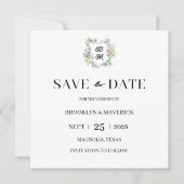 Formal Floral Monogram Crest Wedding Save The Date (Vorderseite)